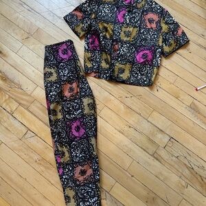 Vintage Pink, Black and Gray Patterned Two-Piece Set